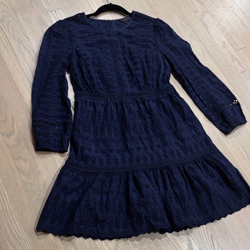 J. Crew Navy Eyelet Long Sleeve Short Dress Size 4